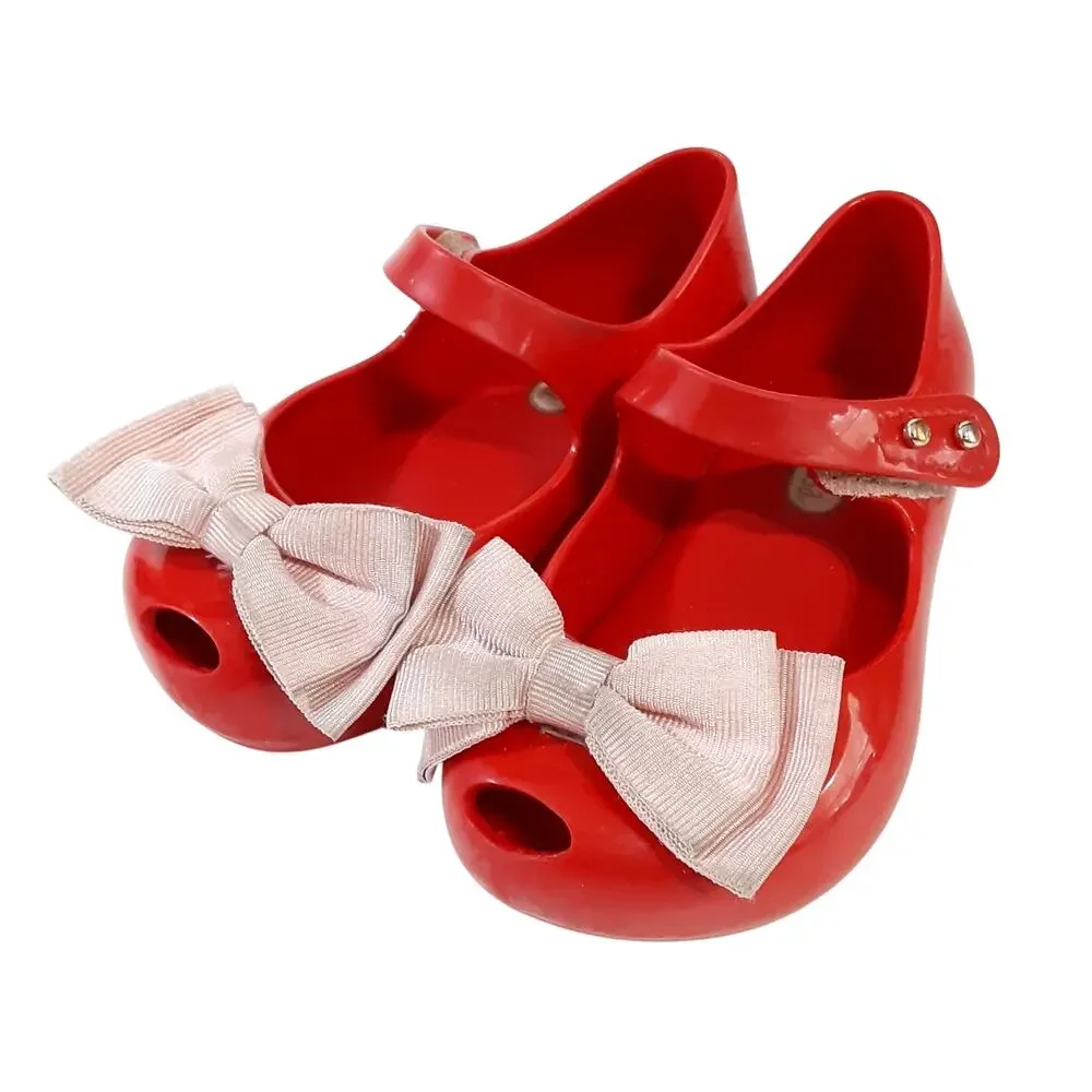 Mini Melissa UltraGel Bow Flats Cherry Red Mary Jane Dress Shoes Girls 7 Holiday